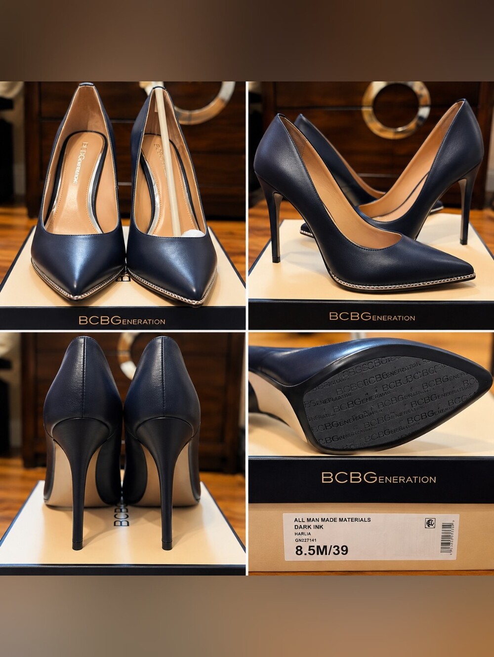 BCBG Generation Harlia Dark Ink Pointed Toe Stiletto Pumps 8.5 NEW IN BOX